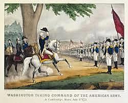 Washington arrives on outskirts of Boston with Continental Troops