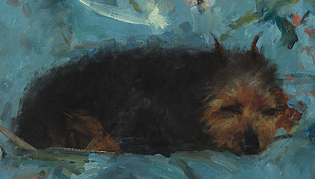 Dog (detail), Mary Cassatt, Little Girl in a Blue Armchair,  (impressionism)