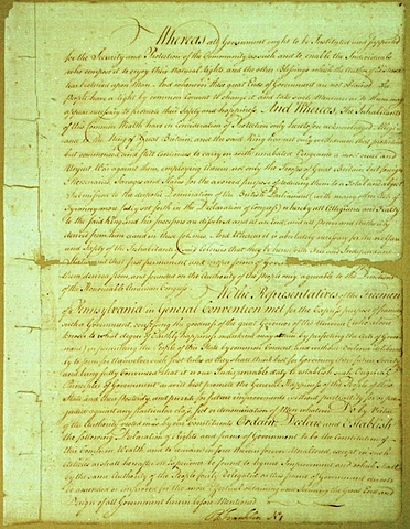 The Pennsylvania State Constitution is written