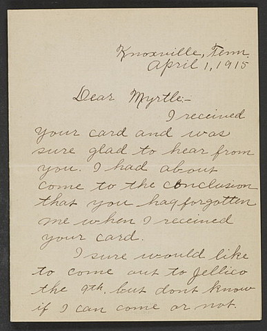 Letter to Myrtle from Henry McNutt, Knoxville. Tenn.