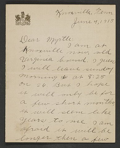 Letter to Myrtle from Henry McNutt, Knoxville. Tenn.