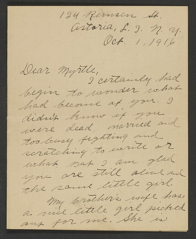 Letter to Myrtle from Henry McNutt, Astoria, L.L NY.