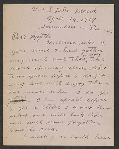 Letter to Myrtle from Henry McNutt, U.S.S Lake Placid somewhere in France