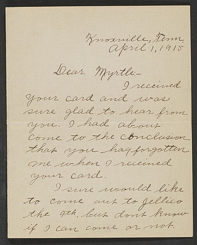 Letter to Myrtle from Henry McNutt