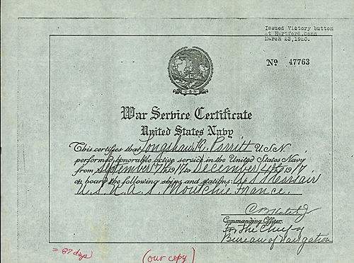 War Service Certificate- Longshaw Porritt