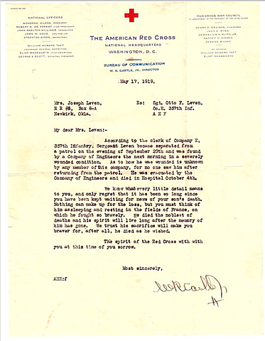 Letter from Red Cross concerning Otto's death