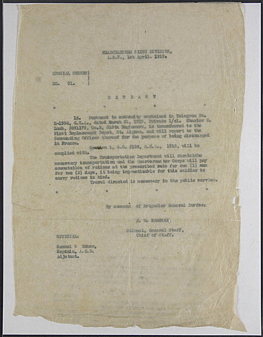 Lamb's special orders from camp.