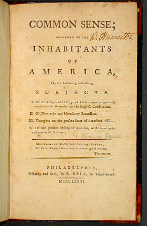 Common Sense published by Thomas Paine