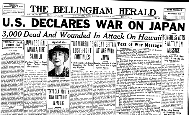 the US declares war on Japan