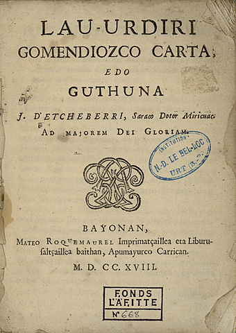 ETXEBERRI SARAKOA Lau-urdiri gomendiozko karta, edo guthuna