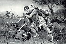 Brutus runs on his sword and says "Caesar now be still, I kill not thee with half good of will."