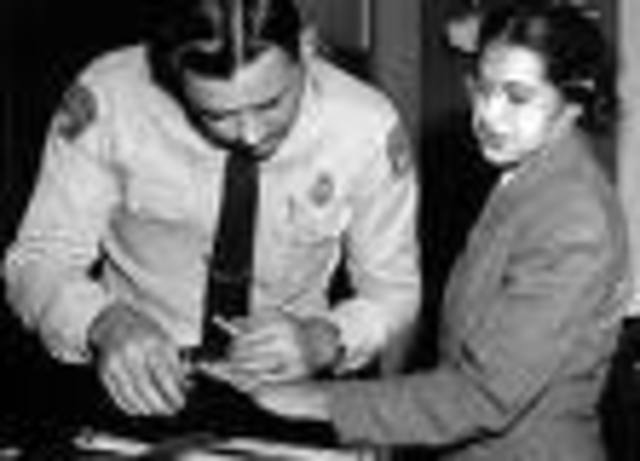 Rosa Parks, an African-American woman, is arrrested December 1 for refusing to give up her seat to a white person. Bus boycott launched in Montgomery, Alabama.