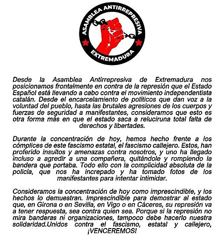 [Doc] "Comunicado Concentración amnistía presos políticos catalanes"