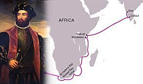 Vasco da Gama kom till indien, försa europeer, sjöväg