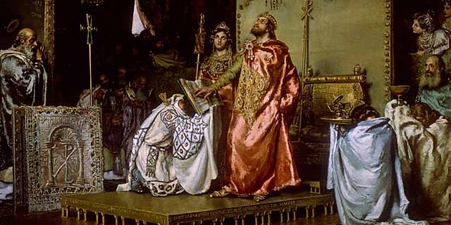 el rei visigot Recared es converteix al cristianisme