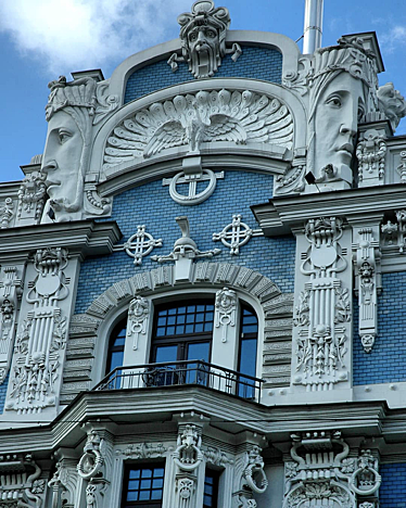 Facade of a house at Elizabetes in Riga, Latvia.