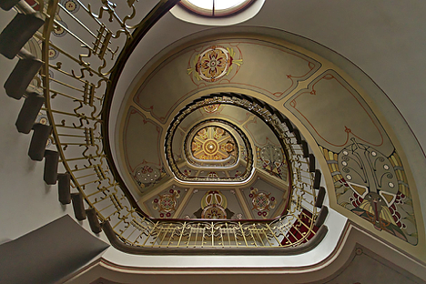 Stairway in Pēkšēns House. Riga, Latvia.