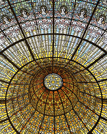 Stained glass ceiling of&nbsp;Palau de la Música Catalana Barcelona, Spain.