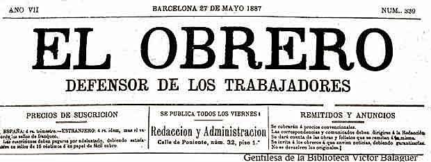 El català Antoni Gusart i Vila funda el periòdic obrerista "El Obrero"