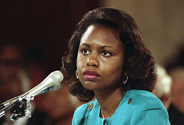 Anita Hill testifies before the Senate Judiciary Committee that Clarence Thomas had sexually harassed her