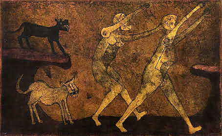 Dos Personajes Atacados por Perros