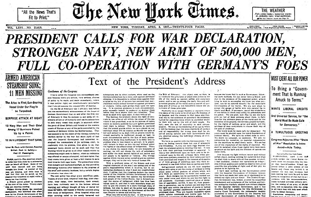 (us and eu) Wilson Asks for the Declaration of War