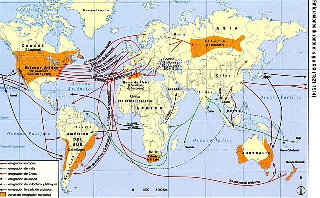 Los emigrantes fueron principalmente británicos y escandinavos.(Hasta 1870)