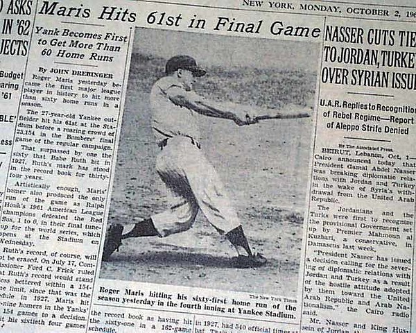 Roger Maris breaks Home run record