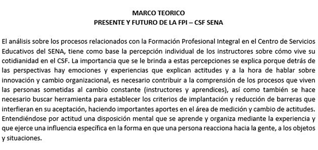 Avance en marco teórico del informe final de la Investigación.
