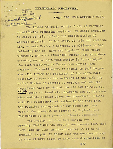 Zimmerman Note (WW1 Document Archive, 2009)