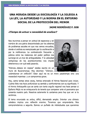 "Una mirada desde la sociología y la Iglesia a la ley, la autoridad y la norma en el entorno social de la protección al menor