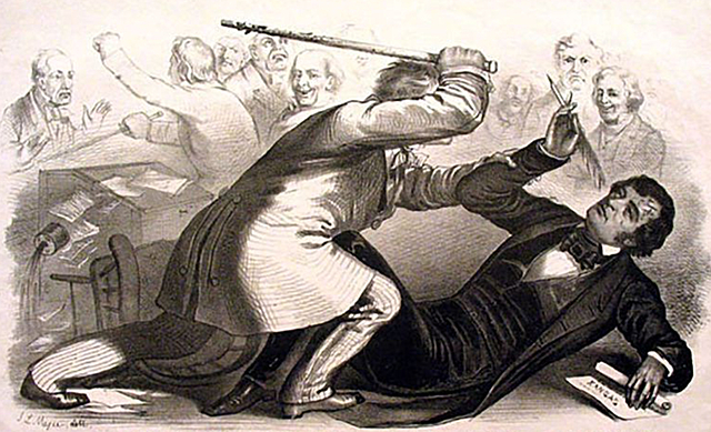 Preston Brooks attacks Charles Sumner on the U.S. Senate floor