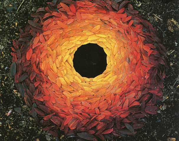 Emélie - Comment exposer ce qui n'est pas solide / Andy Goldworthy: "Feuilles à sorbiers disposées autour d'un trou"