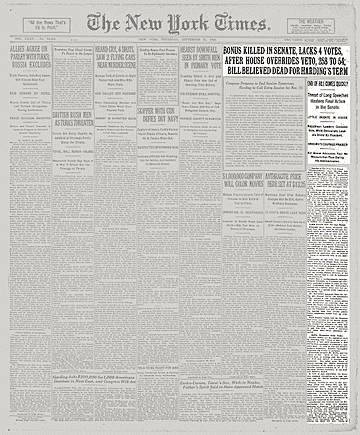 Harding vetoes Soldiers' Bonus Bill