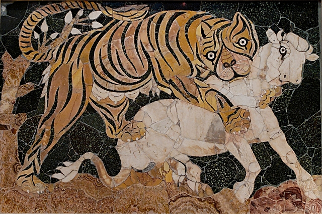 Mosaico tigre cazando de la basílica de Julio Basso, S. IV