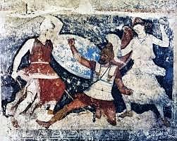 Sarcófago pintado en Tarquinia representando la Amazonomaquia.