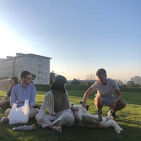 The day I met other exchange students on the lawn in front of the dormitory.
