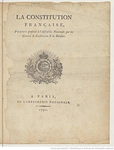 The Constitution of 1791 sets up a constitutional monarchy in France