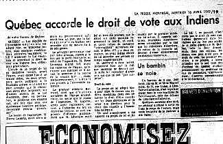 Les peuples des Premières Nations obtiennent le droit de vote