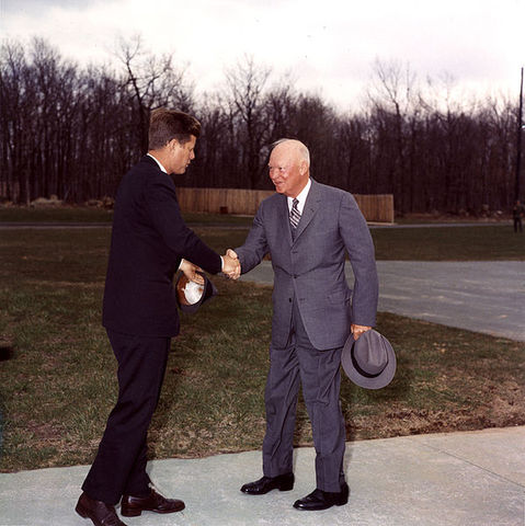 Presidents JFK and Eisenhower meet, 1961.