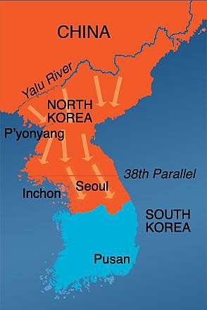 UN FORCES PUSH NORTH KOREA TO YALU RIVER- THE BORDER WITH CHINA