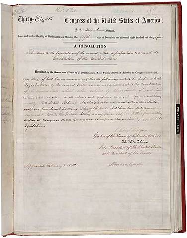 Thirteenth Amendment abolishes slavery