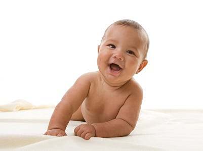 The baby starts rolling over on stomach to back