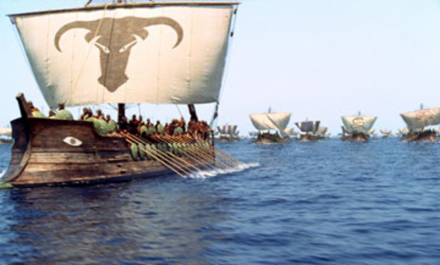 The Greeks set sail for Troy.