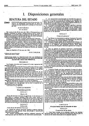 Convenio n° 108 del consejo de Europa para la protección de las personas con respecto al tratamiento automatizado de datos de carácter personal