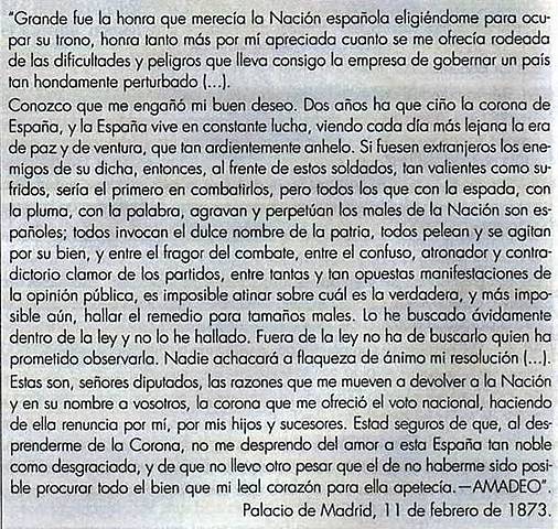 ABDICACIÓN DE AMADEO I