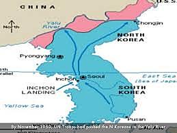 UN forces push North Korea to Yalu River- the border with China