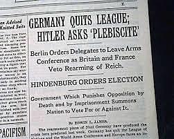 Germany quits the League of Nations.