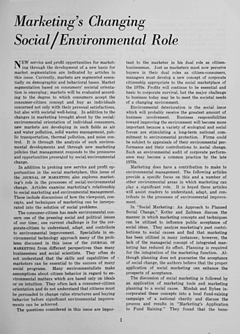 El Journal of Marketing promueve “Marketing’s Changing Social / Environmental Role”