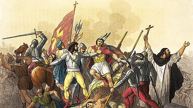 Conquistadors capture Atahualpa.